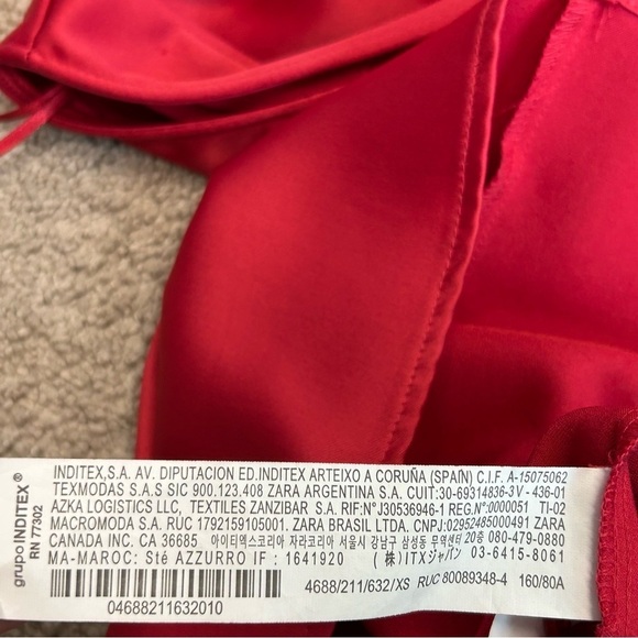 Zara red satin effect one sleeve asymetrical mini dress Sz XS - Picture 14 of 15